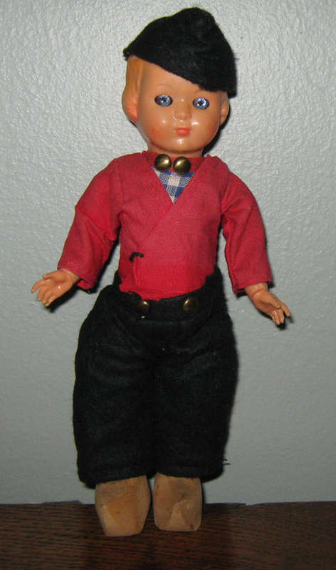 VINTAGE DUTCH BOY QUALITY DOLL open shut eyes WOODEN CLOGS