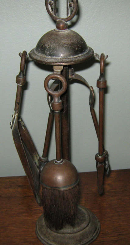 VINTAGE  COPPER  FIRESIDE STAND AND TOOLS