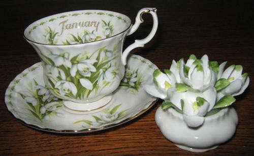 ROYAL ALBERT CALENDER CUP WITH MATCHING POSY JANUARY