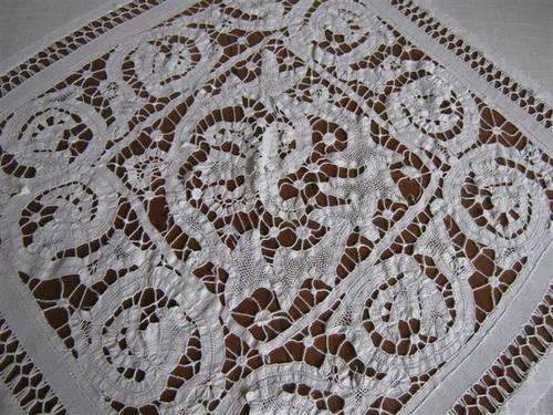 A PERFECT EXAMPLE OF "SHABBY CHIC" LARGE CREAM CLOTH, WITH DAMAGE.