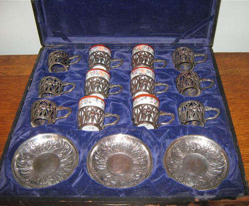 ANTIQUE,ART NOUVEAU, SILVER PLATE, COFFEE SET, IN ORIGINAL CANTEEN