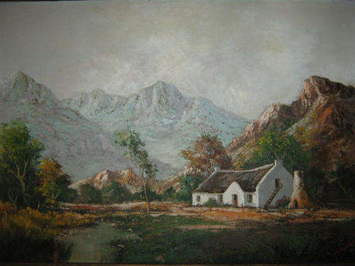 J.L FOURE, OIL ON BOARD, LANDSCAPE WITH CAPE DUTCH HOMESTEAD.