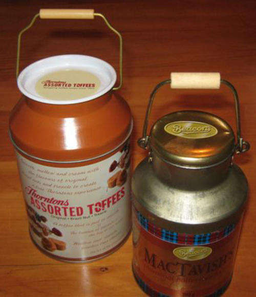 R1.00 START  2X VINTAGE LOOKING TOFFEE TINS, GREAT FOR YOUR KITCHEN DISPLAY.