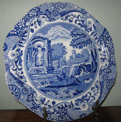 BLUE AND WHITE COPELANDS SPODES ITALIAN ENGLAND PORCELAIN PLATE, PERFECT !!
