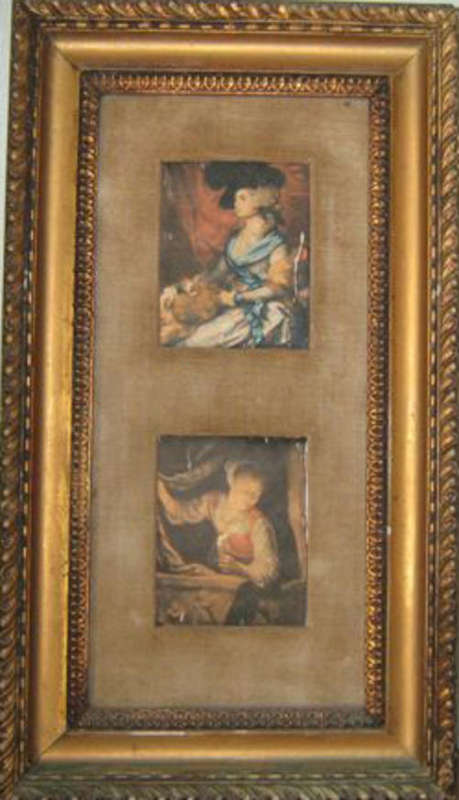 R1.00  ANTIQUE FRAMED " PRINTED " ON SILK OR PAINTED PORTRAITS SET BEHIND VELVET .