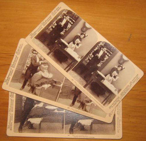 SET OF 3 UNDERWOOD AND UNDERWOOD STEREOSCOPE COMIC PICTURE CARDS