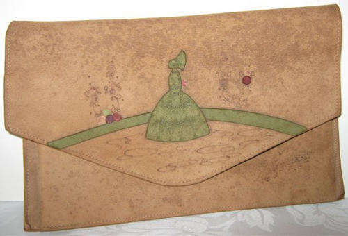 R1.00  HANDMADE, MOST UNUSUAL, SIGNED, VINTAGE SUEDE LEATHER CLUTCH BAG
