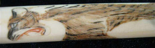 VINTAGE, IVORY CIGARETTE HOLDER, ETCHED WITH A FEROCIOUS  LOOKING TIGER !!!