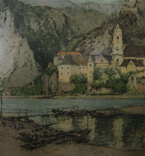 WELL DRAWN AND ATTRACTIVE ANTIQUE PICTURE OF A EUROPEAN COUNTRY SCENE.