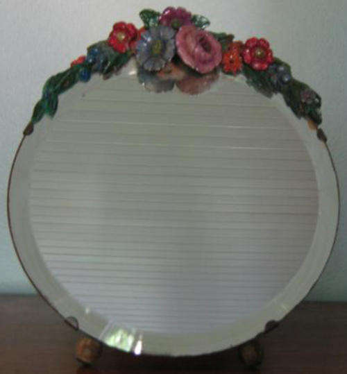 COLLECTABLE ART DECO, SELF STANDING,  DRESSING TABLE BEVELLED MIRROR, WITH FLORAL DETAIL.