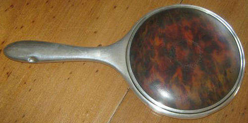 R1.00 HALL MARKED SILVER, HAND MIRROR, BAKERLITE " TORTOISE SHELL."