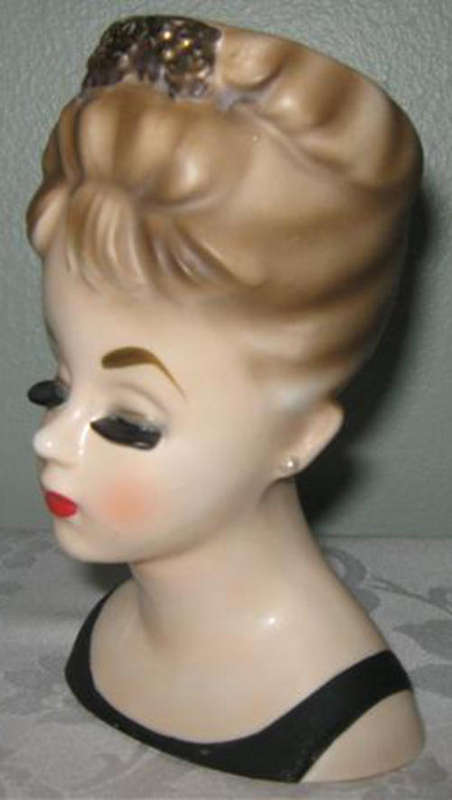 INARCO, GLAMOUR GIRL, VINTAGE CERAMIC HEAD VASE, MADE IN CLEAVELAND OHIO, 1964.