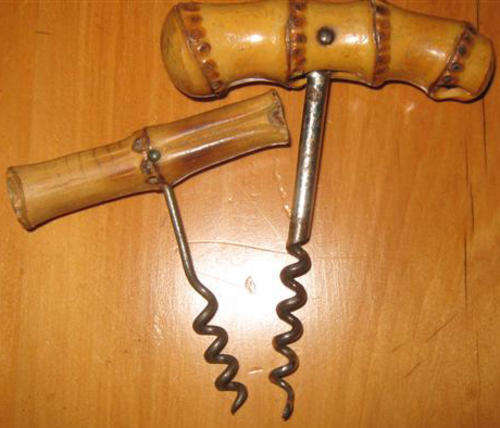 R1.00, TWO VINTAGE BAMBOO CORK SCREWS IN GOOD CONDITION, circa 1960s