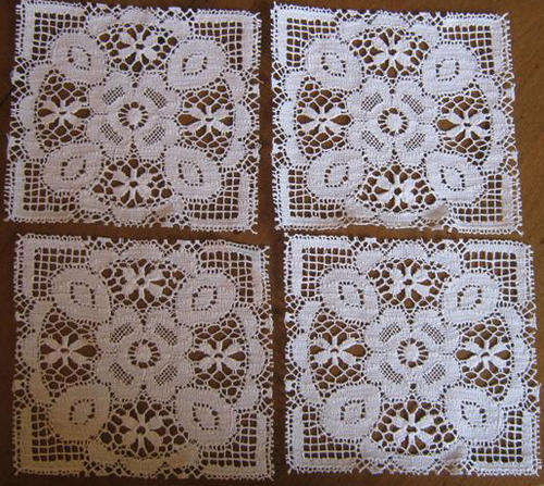 SET OF 4 WHITE, NOTTINGHAM LACE COASTERS OR INSERTS, PERFECT !!