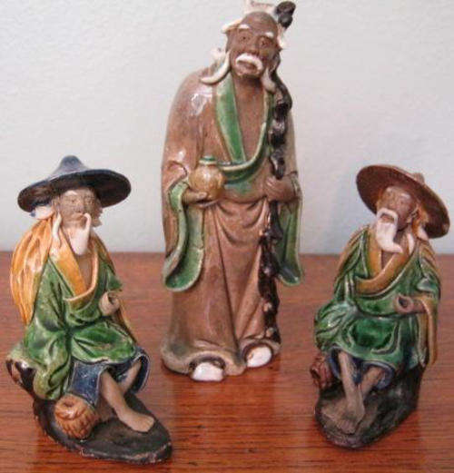 R1.00   ASSORTMENT OF 8 CHINESE MUDMEN, ALL WITH SOME DAMAGE  PERFECT FOR BONSAI GARDENS.