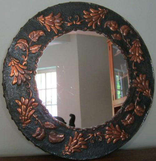 ART NOUVEAU, WALL MIRROR, WITH A BEATEN COPPER SURROUND, BEAUTIFUL !!!