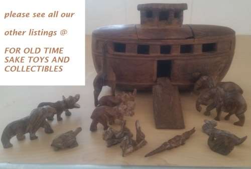 Vintage Hand Carved Wooden Noahs Ark with Animals