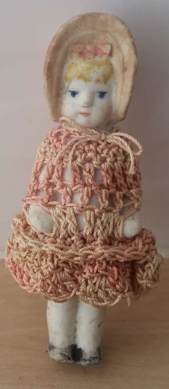1800's Antique German Bisque Doll with Sculpted Bonnet