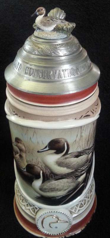 COLLECTORS PIECE DUCKS UNLIMITED STEIN / PINTAIL-TRIO BY ROB LESLIE DONE IN 1989