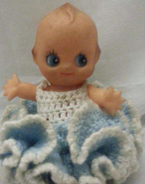 VINTAGE KEWPIE DOLL WITH CROCHED DRESS AND BLOOMERS 18CM TALL