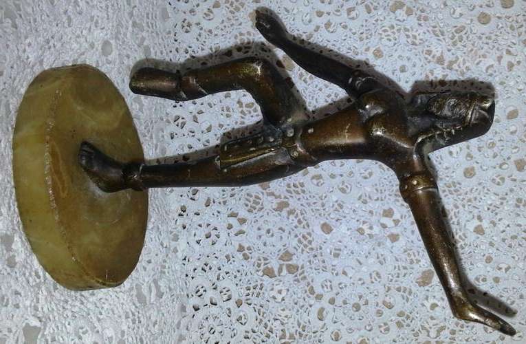 BRASS EGYPTIAN  FIGURINE IN MARBLE STAND
