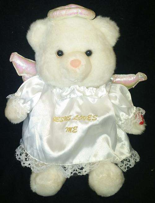 STUNNING BEAR TO HAVE ON A CHAIR AS A CHRISTMAS DECORATION SINGS "JESUS LOVES ME"