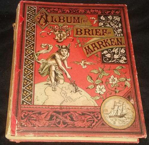 Album Schaubek 1840-1890, All the World German stamp Album with over 100 antique stamps