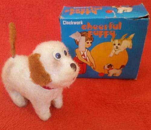 "1980's VINTAGE CLOCKWORK" "CHEERFUL PUPPY" Wind Up Clockwork no 1741 China