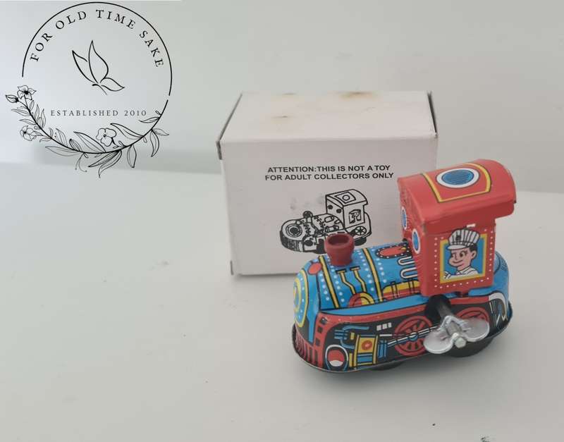 Miniature Tin Toy Train Engine Locomotive Metal Wind Up , working
