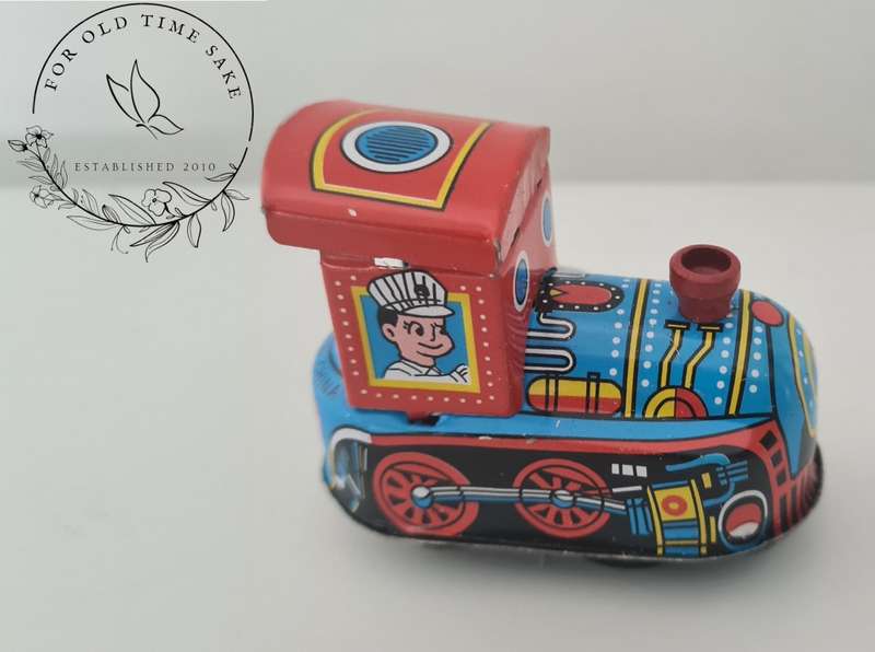 Miniature Tin Toy Train Engine Locomotive Metal Wind Up , working
