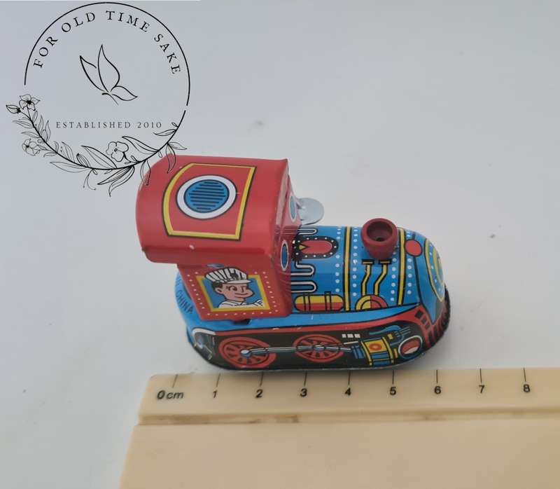 Miniature Tin Toy Train Engine Locomotive Metal Wind Up , working