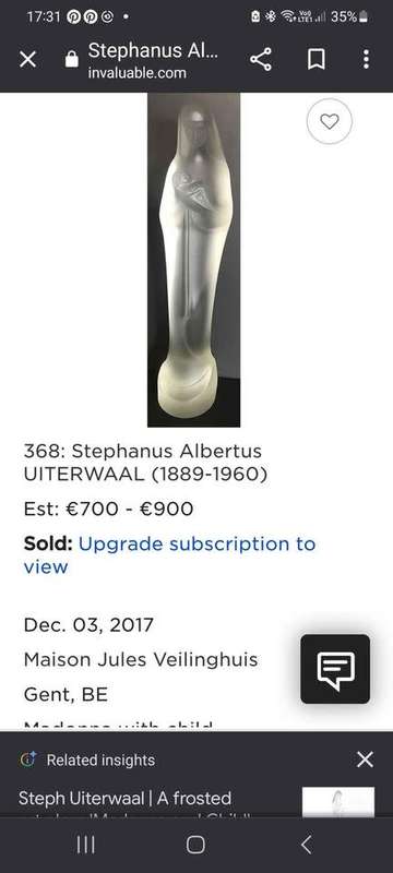 Pressed frosted glass `Madonna with child`, design Stef Uiterwaal (1889-1960), executed by Glasfabr
