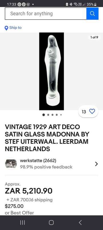 Pressed frosted glass `Madonna with child`, design Stef Uiterwaal (1889-1960), executed by Glasfabr
