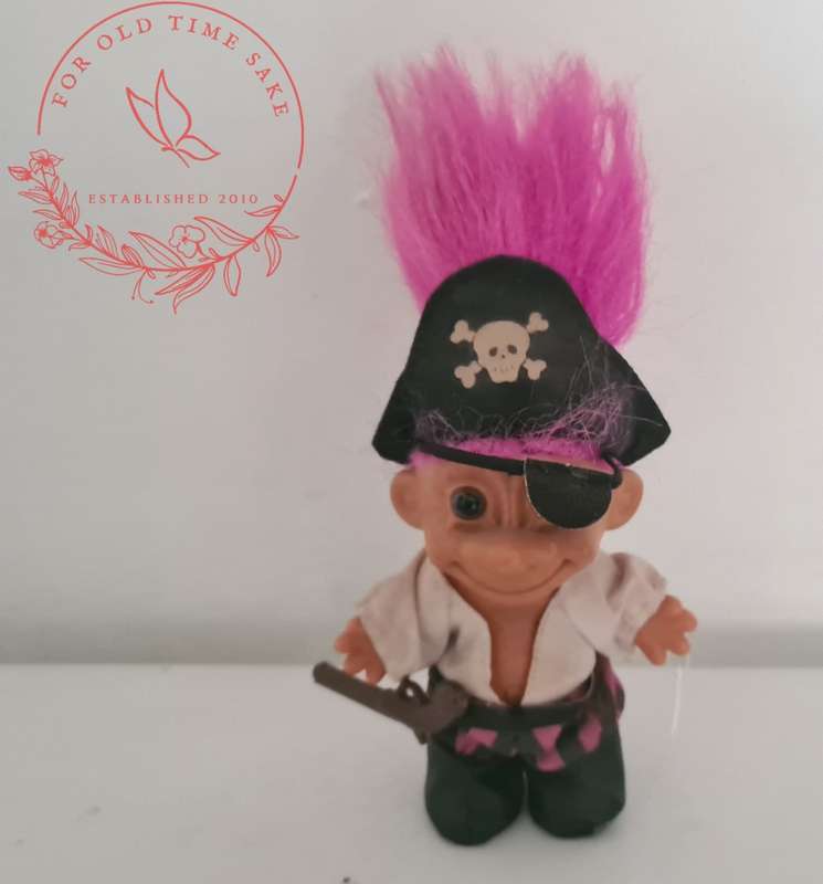 Vintage Russ Troll Doll Pirate, Purplish/Pinkish Hair +-20cm tall
