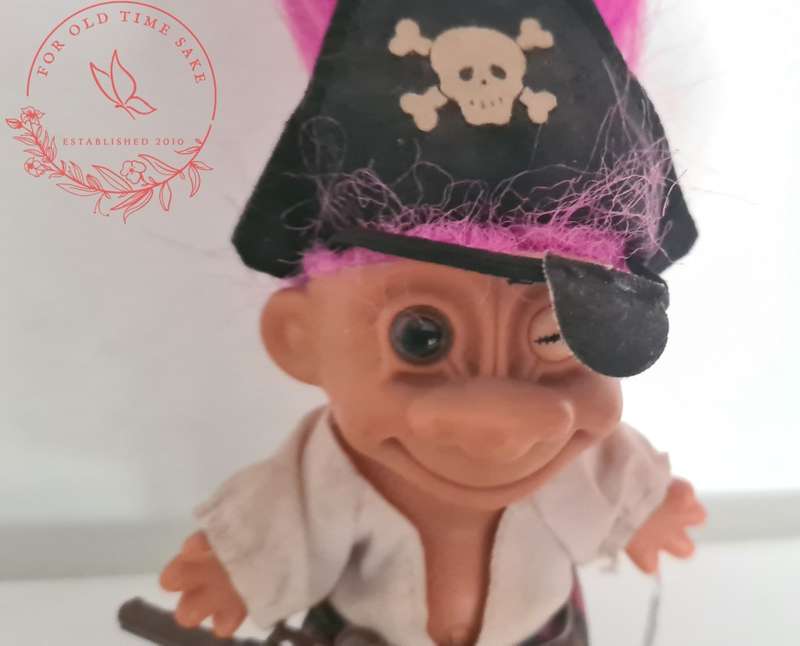 Vintage Russ Troll Doll Pirate, Purplish/Pinkish Hair +-20cm tall