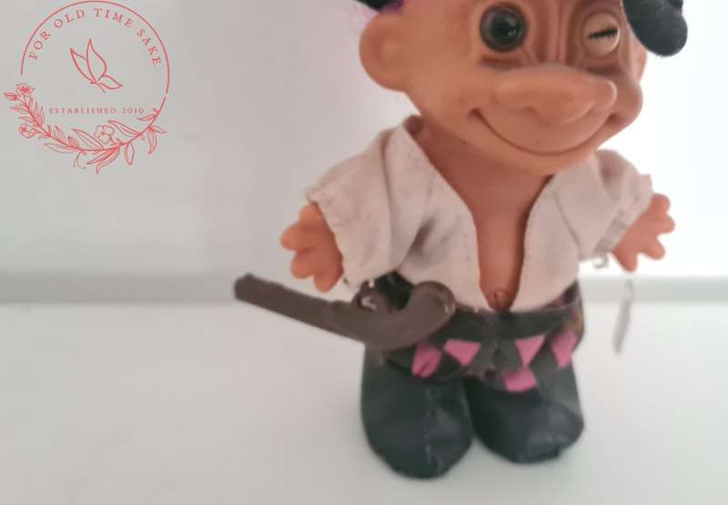 Vintage Russ Troll Doll Pirate, Purplish/Pinkish Hair +-20cm tall