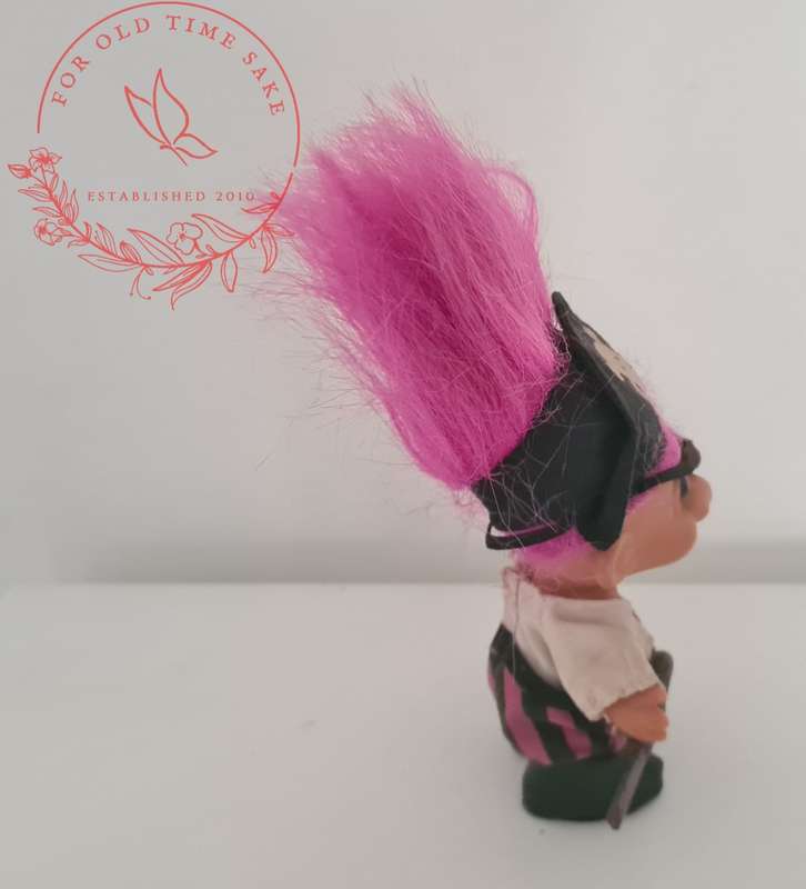 Vintage Russ Troll Doll Pirate, Purplish/Pinkish Hair +-20cm tall