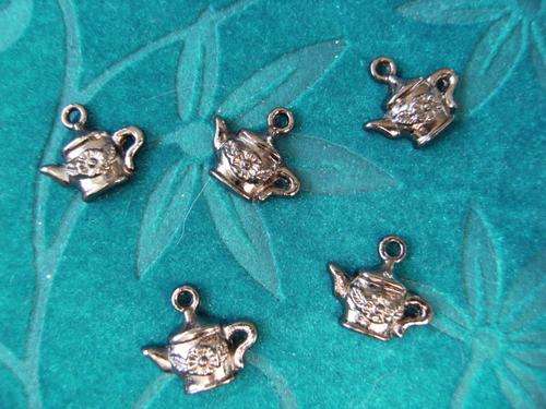 5 X black nickel teapot charms