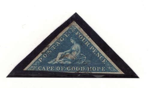 CAPE OF GOOD HOPE 1855 4d DEEP BLUE (WHITE PAPER) USED 2 LARGEMARGINS & 1 CUT. SACC 6. CAT R1770