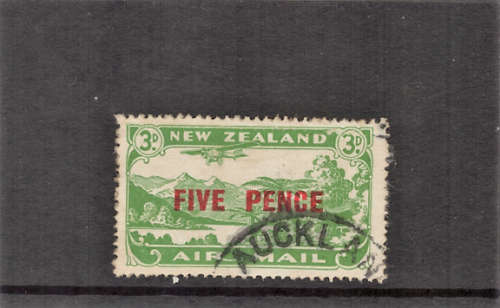 NEW ZEALAND 1931 AIR SURCHARGE 'FIVE PENCE' ON 3d GREEN FINE USED. SG 551. CAT 10 POUNDS