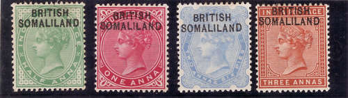 SOMALILAND PROTECTORATE 1903 DEFINITIVE QUEEN VICTORIA INDIA OVERPRINTED 4 STAMPS.1.2a,1a,2,5a & 3a