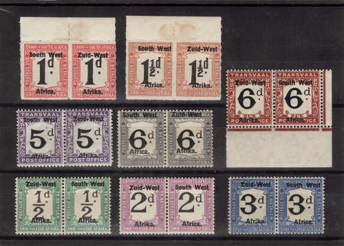SOUTH WEST AFRICA 1923 POSTAGE DUE SET PART SET OF 8 'NR 2d TYPE 1' LMM. SACC 1-3 & 5-9. CAT R2025
