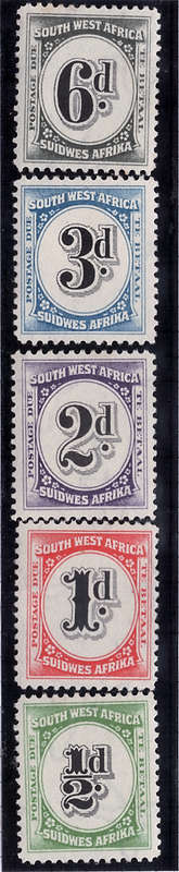 SOUTH WEST AFRICA 1931 POSTAGE DUE SET OF 5 LIGHTLY MOUNTED MINT. 'LMM' SACC 46-50. CAT R330