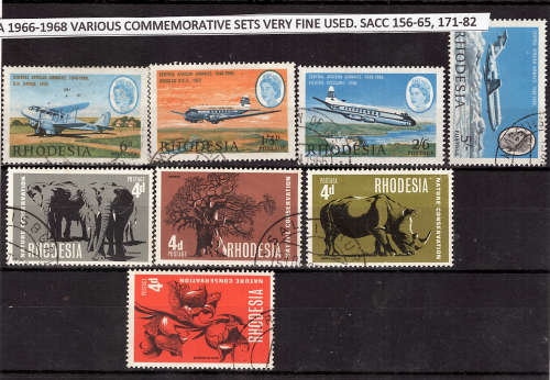 RHODESIA 1966-1968 VARIOUS COMMEMORATIVE SETS VERY FINE USED. SACC 156-65, 171-82