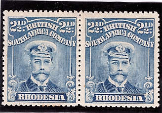 RHODESIA BRITISH SOUTH AFRICA COMPANY 1913-22 ADMIRALS 2,5d BRIGHT BLUE VF LIGHTLY MOUNTED MINT PAIR
