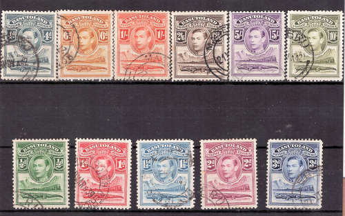 BASUTOLAND1938 KGVI DEFINITIVE SET OF 11 FINE-VERY FINE USED. SG18-28. CAT R851