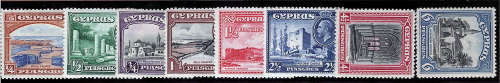 CYPRUS 1934 KGV DEFINITIVE SHORT SET OF 8 TO 6pi FMM.SG133-40 CAT R876