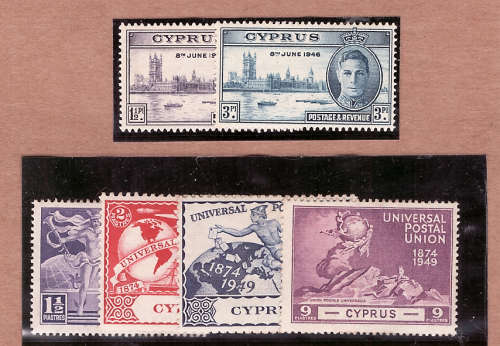 CYPRUS 1946 VICTORY & 1949 UPU SETS MOUNTED MINT. CAT R85