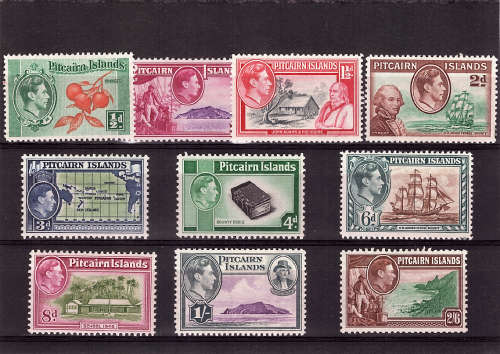 PITCAIRN ISLANDS 1940 KGVI SET OF 10 VERY FINE LIGHTLY MOUNTED MINT. SG 1-8 CAT R1420