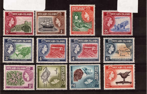 PITCAIRN ISLANDS 1957-63 QEII DEFINITIVE SET OF 12 LIGHTLY MOUNTED MINT.SG 18-28 CAT R970
